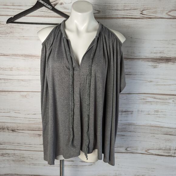 Deletta Gray with gold shimmer cold shoulder flowy top sz XS/S - Picture 1 of 7